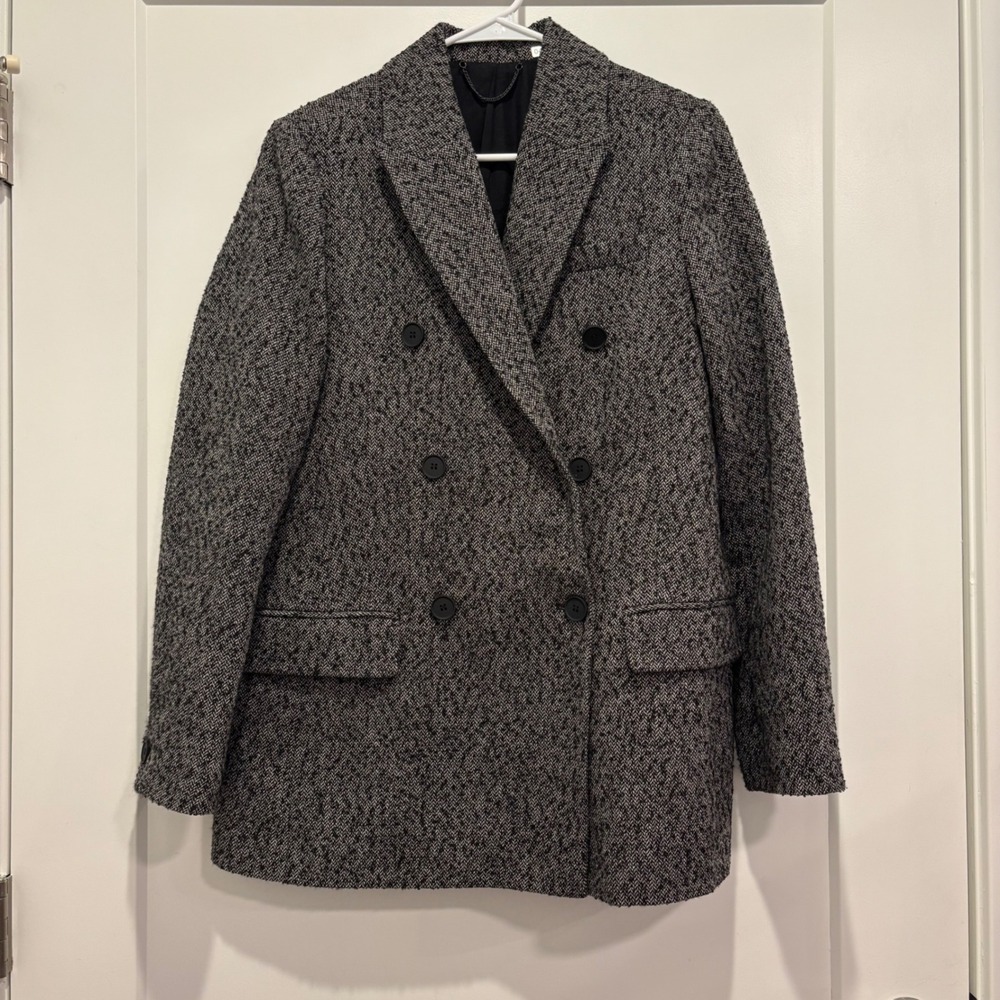 AllSaints Womens‎ Gray Black Wool Blend Tweed Double Breasted Blazer Size US 6